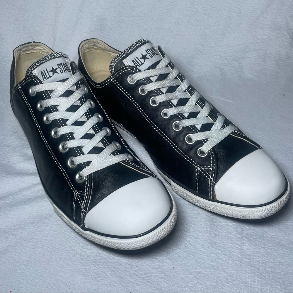 Converse Men's Black leather and White Low-Top Sneakers
